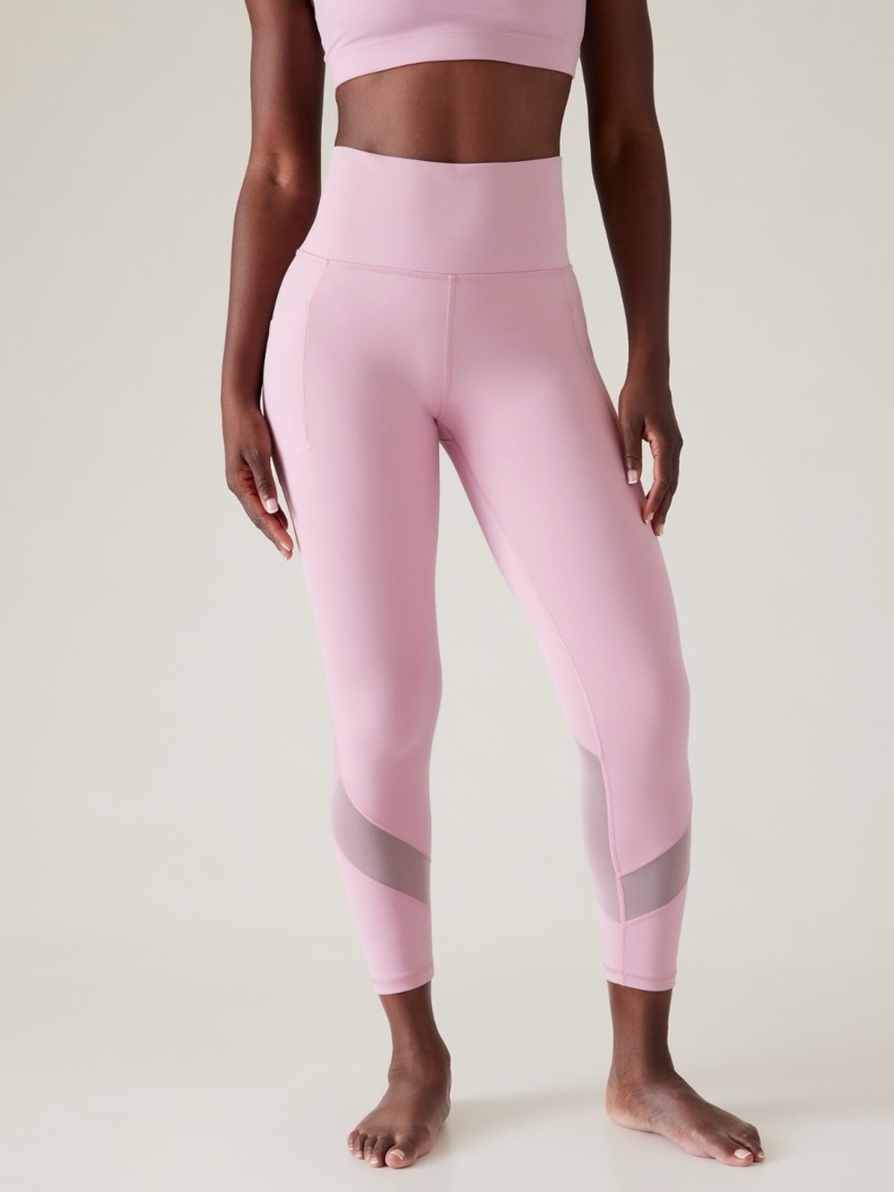 Athleta Salutation Stash Mesh Pocket Tight Size Large 24” Light Pink Yoga
